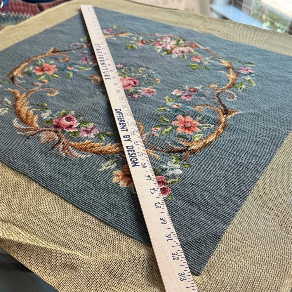 Floral Embroidered Vintage Handmade Floral Art in Blue